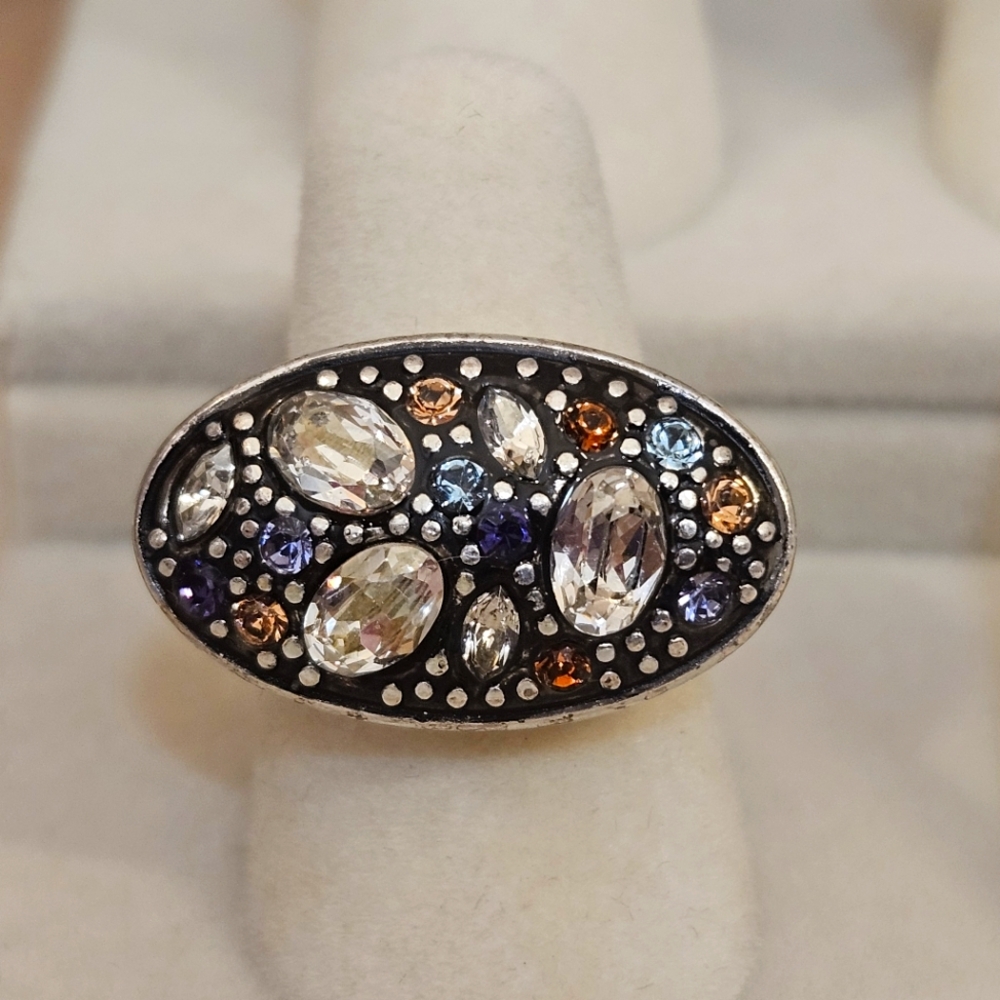 Brighton Silver Crystal Voyage Swarovski Crystal Statement Ring Size 6.25 US